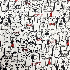 Dog Print 1 Yard x 60" Black White Red Stretch Cotton Lycra Sewing Fabric